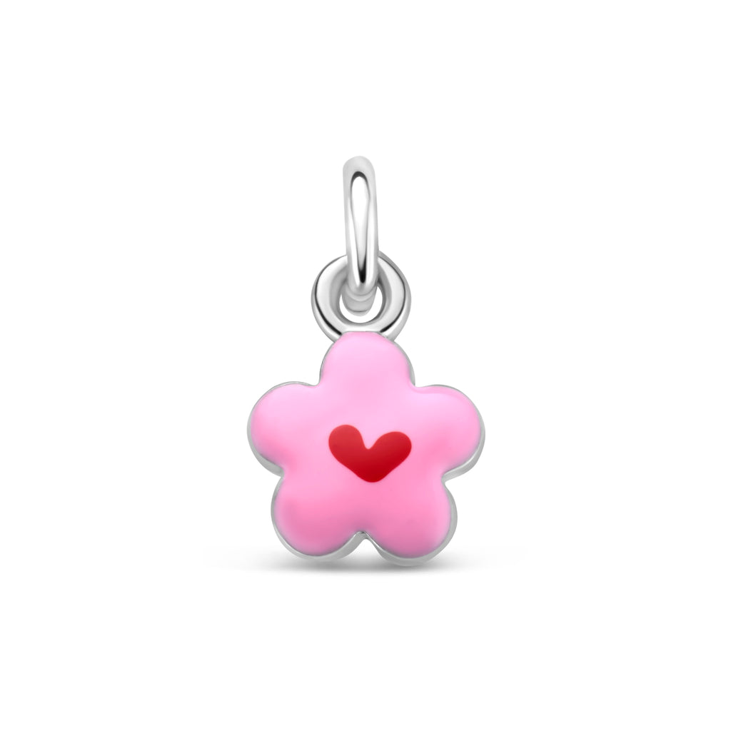hanger bloem emaille 7,5 mm zilver gerhodineerd
