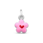 hanger bloem emaille 7,5 mm zilver gerhodineerd