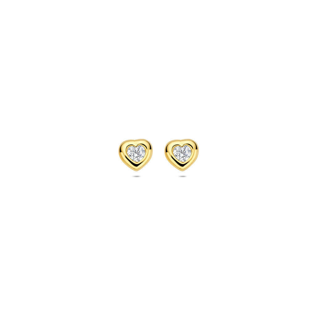 oorknoppen hart en zirkonia 5 mm 14K geelgoud