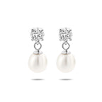 oorhangers zirkonia en parel zilver gerhodineerd