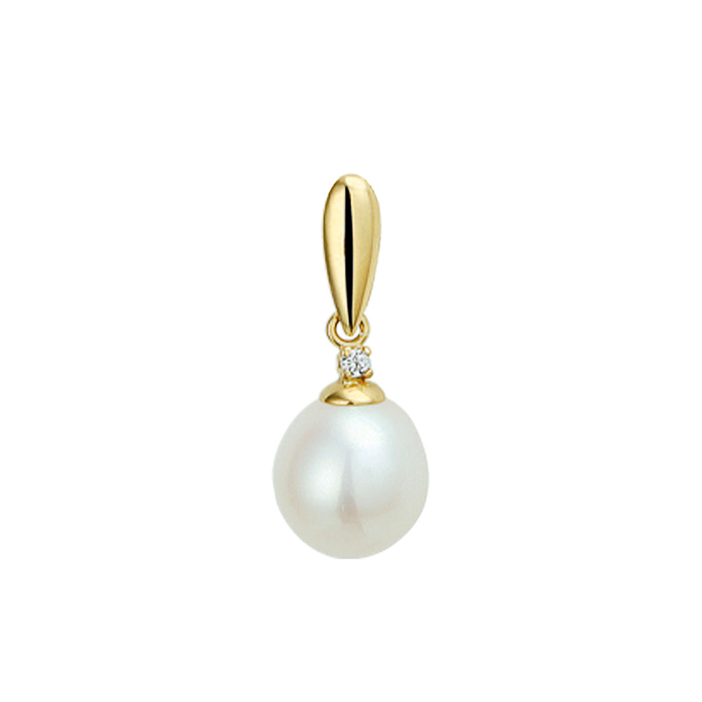 Anhänger Perle und Zirkonia 14 x 8,5 mm 14K Gelbgold