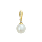 Anhänger Perle und Zirkonia 14 x 8,5 mm 14K Gelbgold