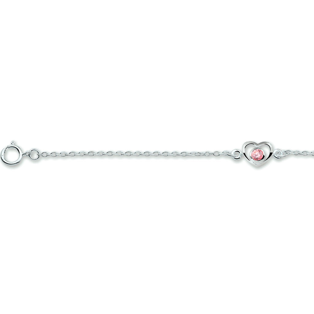 armband hart en roze zirkonia 13 - 15 cm zilver wit