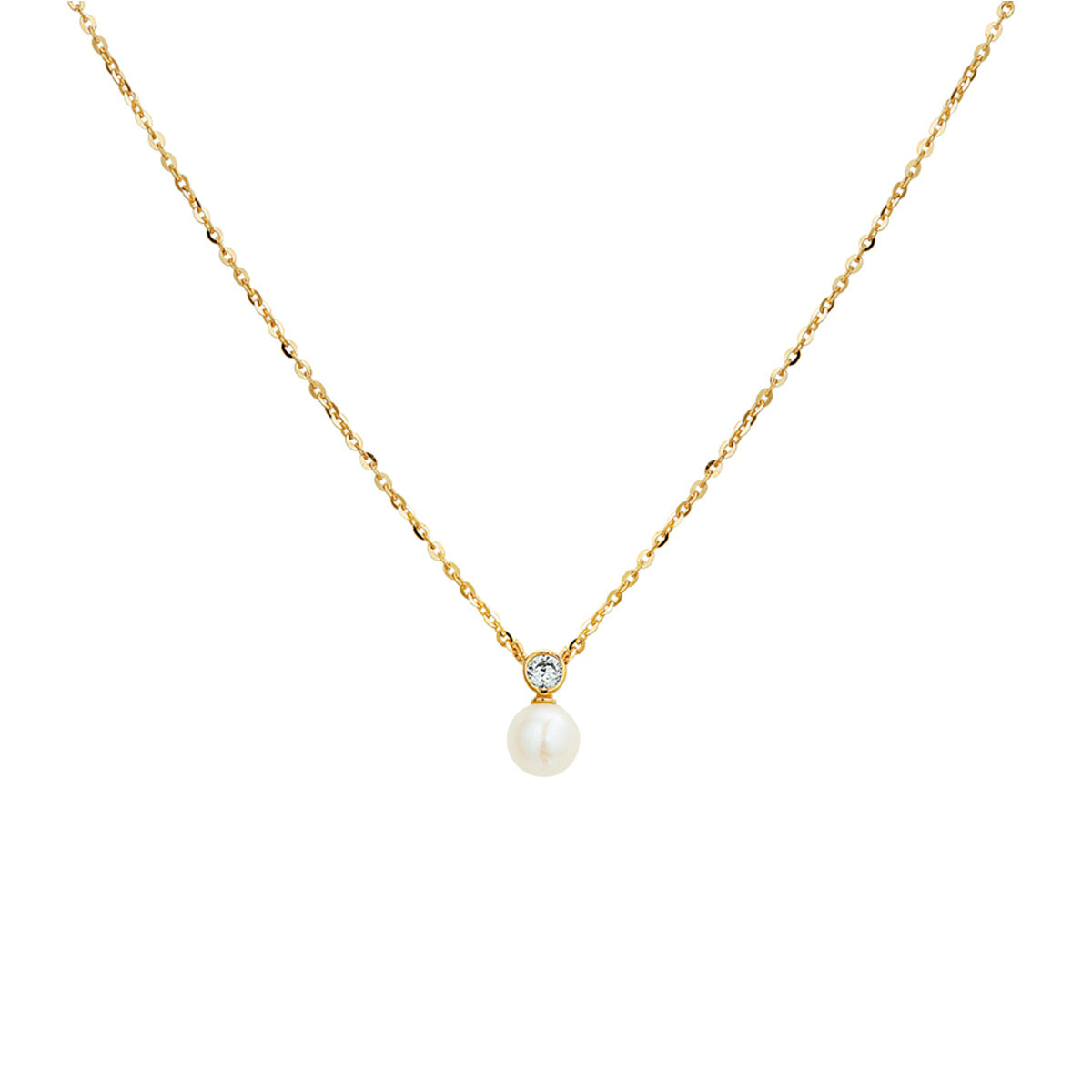Perlen- und Zirkonia-Halskette 41 - 43 - 45 cm 14K Gelbgold