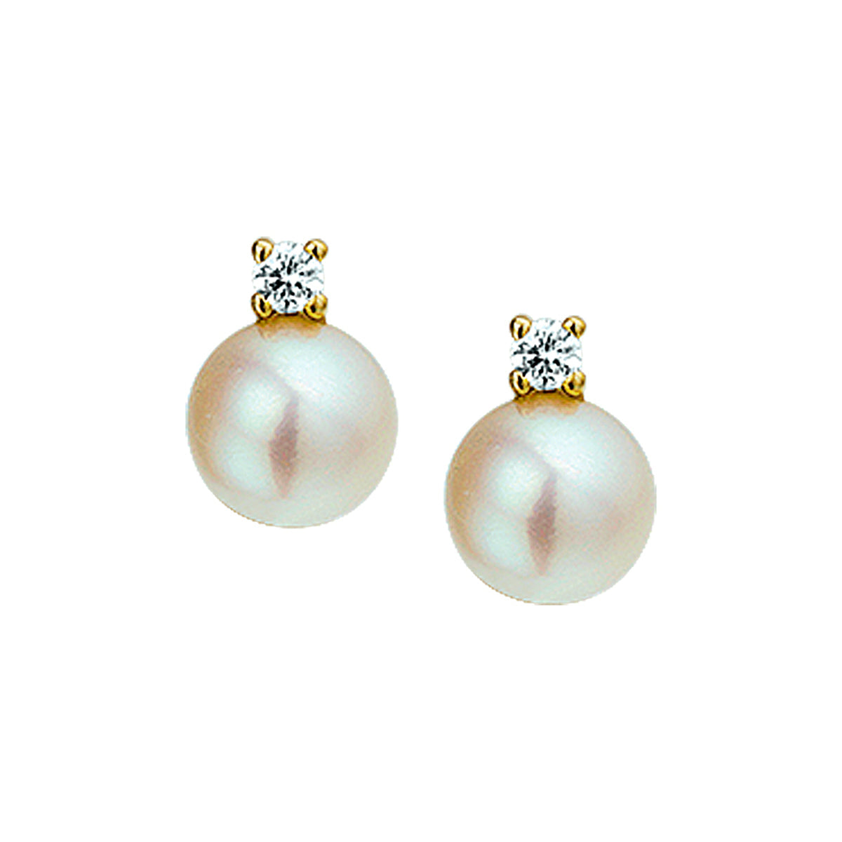 oorknoppen parel en diamant 0.10ct (2x0.05ct) h si 14K geelgoud