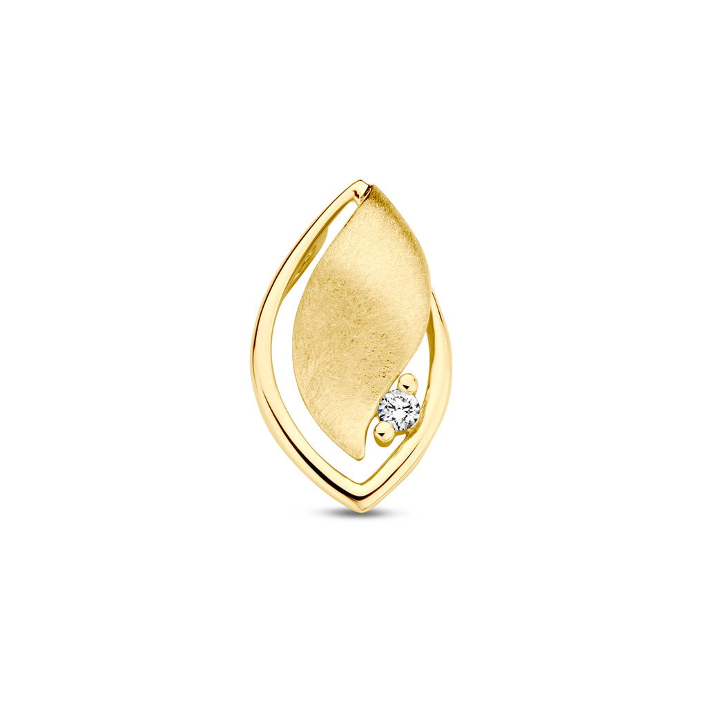 hanger poli/mat diamant 0.04ct h si 14K geelgoud