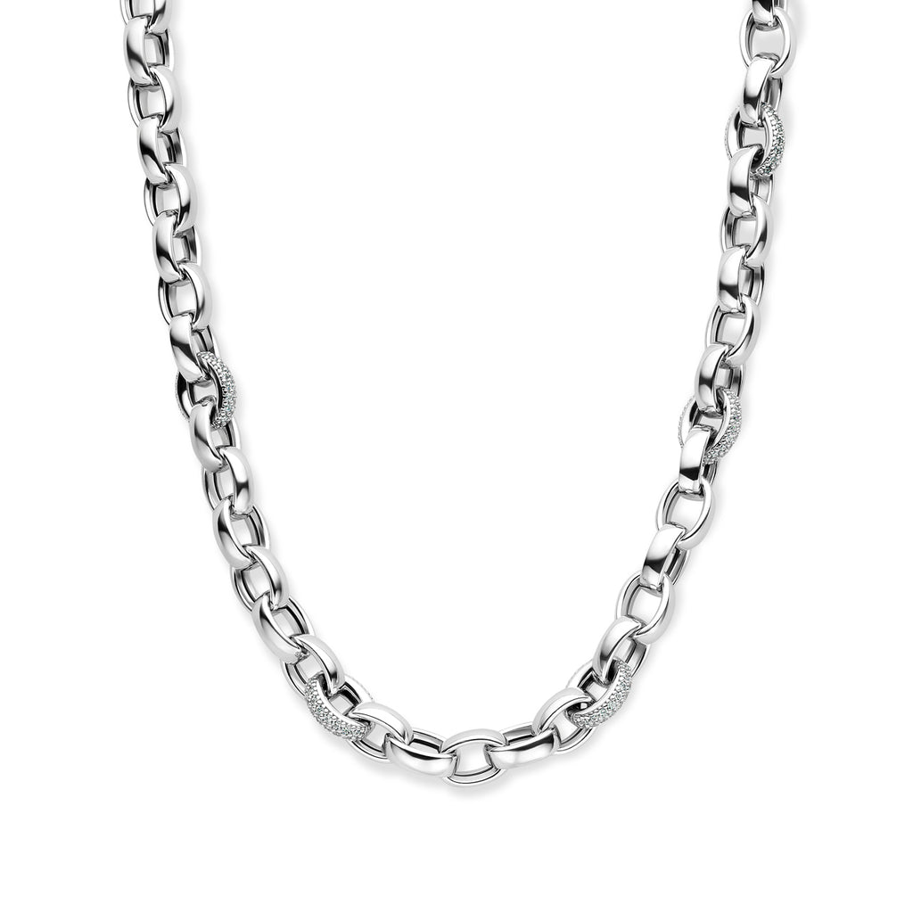 Halskette Jasseron Oval Zirkonia 7,5 mm 45 cm Silber rhodiniert
