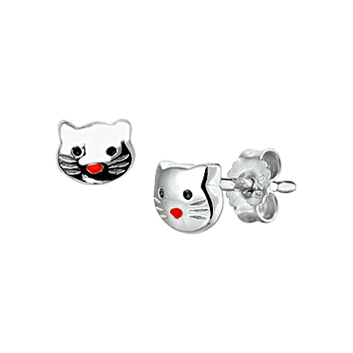 Katzen-Ohrstecker, Silber rhodiniert