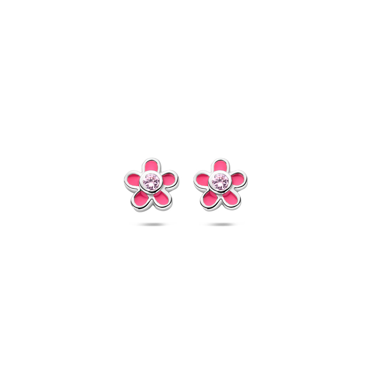 Ohrstecker Blume Zirkonia Emaille 6,5 mm Silber rhodiniert