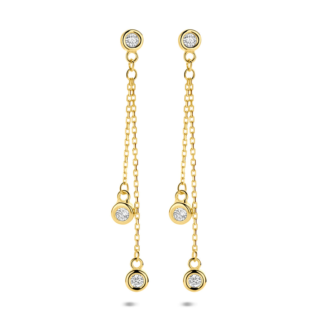 oorhangers zirkonia 35 mm 14K geelgoud