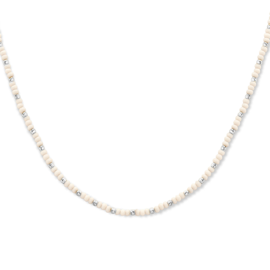 Halskette Kugeln diamantiert und Weißglas 3,0 mm 41 + 4 cm Silber rhodiniert