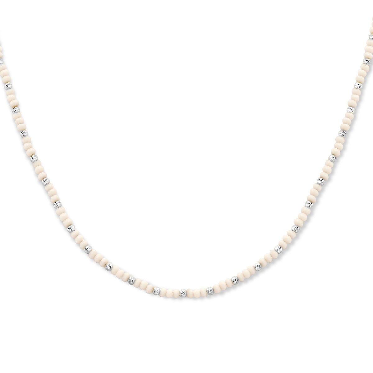 Halskette Kugeln diamantiert und Weißglas 3,0 mm 41 + 4 cm Silber rhodiniert