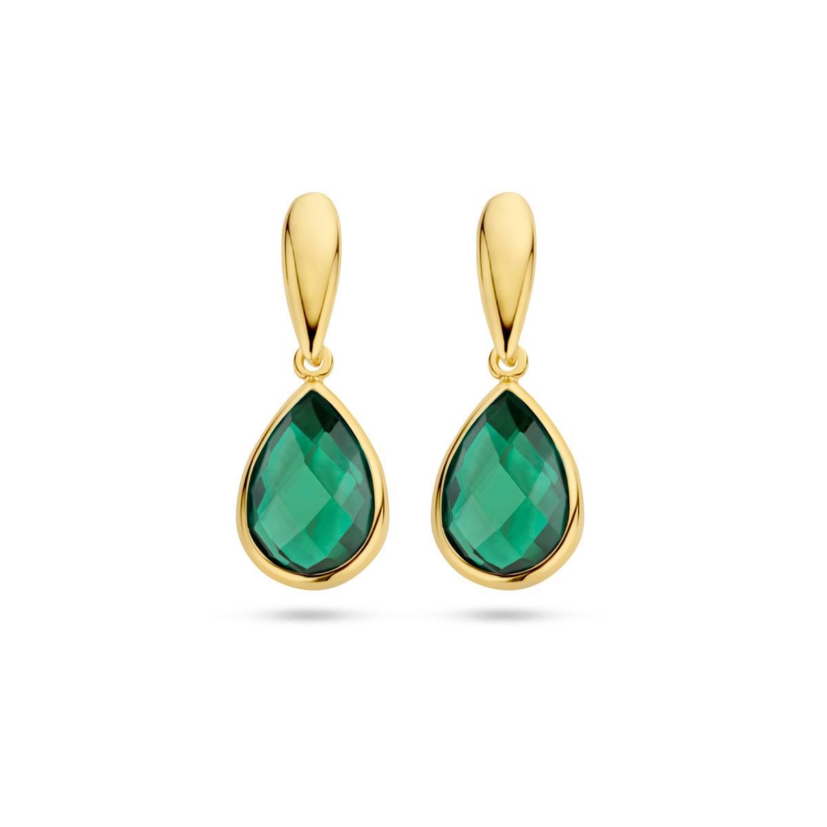 oorhangers groen agaat 20 mm 14K geelgoud