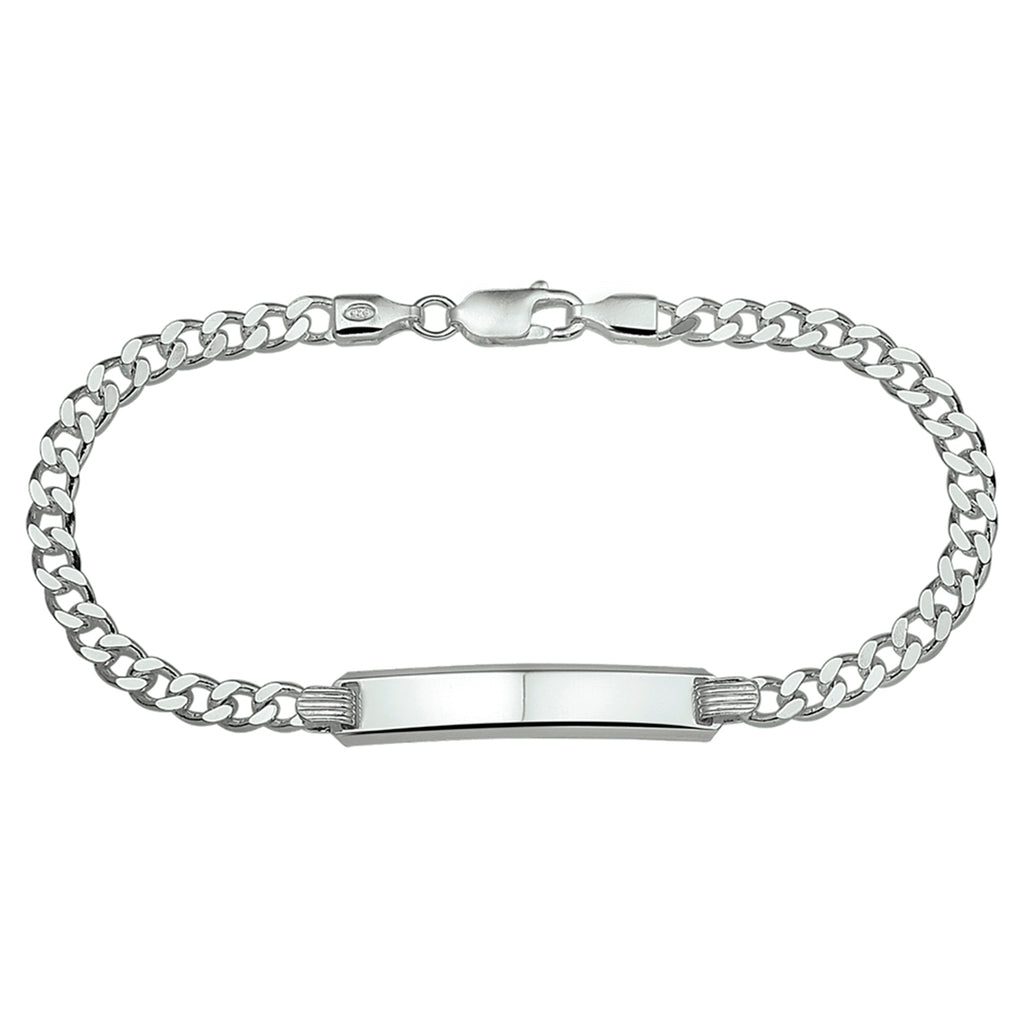 Gravurarmband Gourmet-Glieder 4-seitig geschliffen Platte 6 mm 19 cm Silber weiß