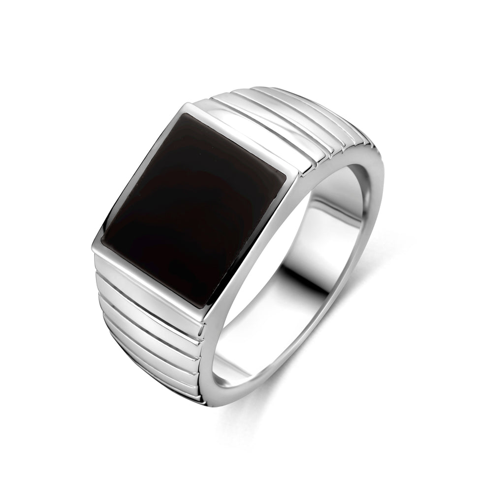Siegelring Onyx rhodiniertes Silber
