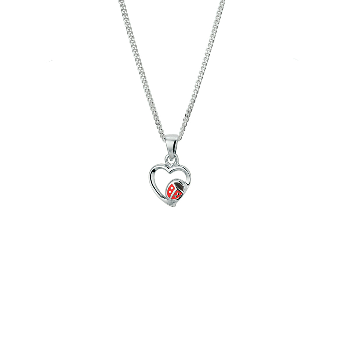 Halskette Herz Marienkäfer Emaille 36 + 4 cm Silber rhodiniert