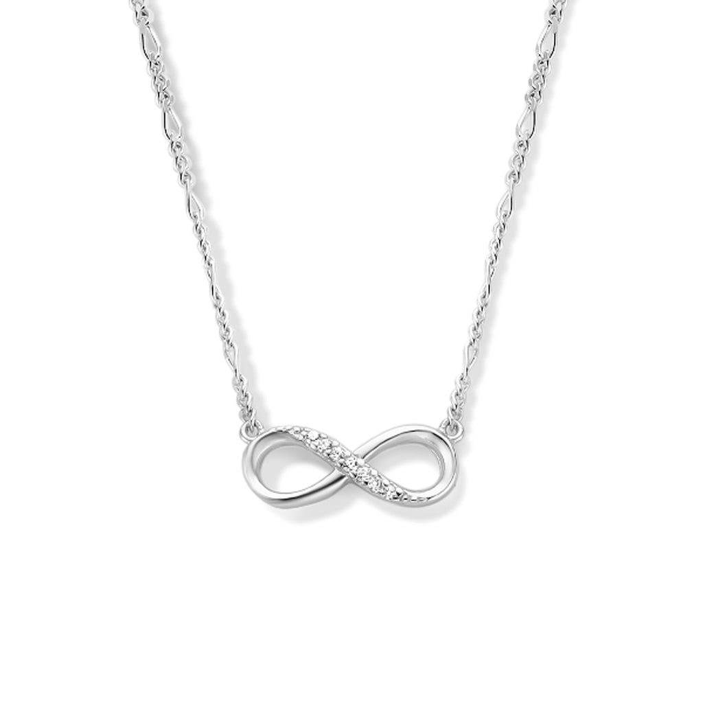 Halskette Infinity Zirkonia 41 + 4 cm Silber rhodiniert