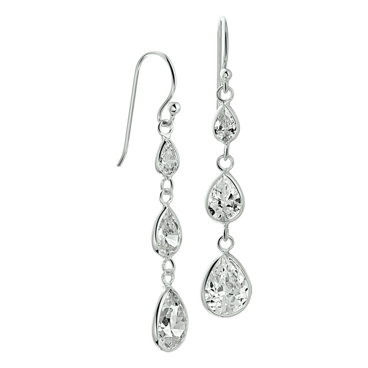 Ohrringe mit Zirkonia, französischer Haken, Silber rhodiniert