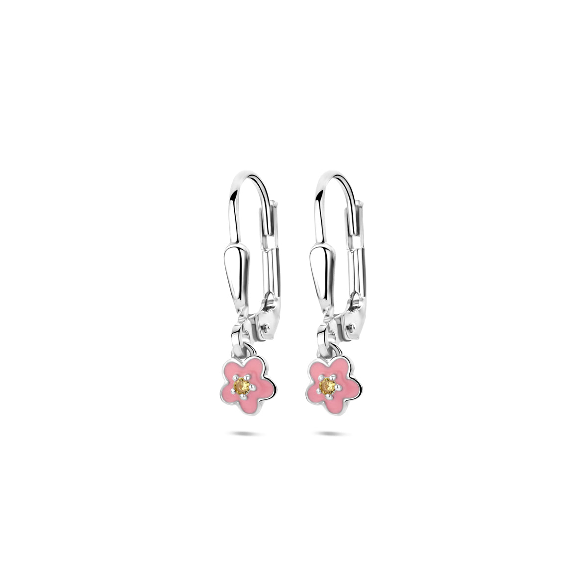 Ohrhänger Emaille Blume Brisur Haken Zirkonia 19 mm Silber rhodiniert