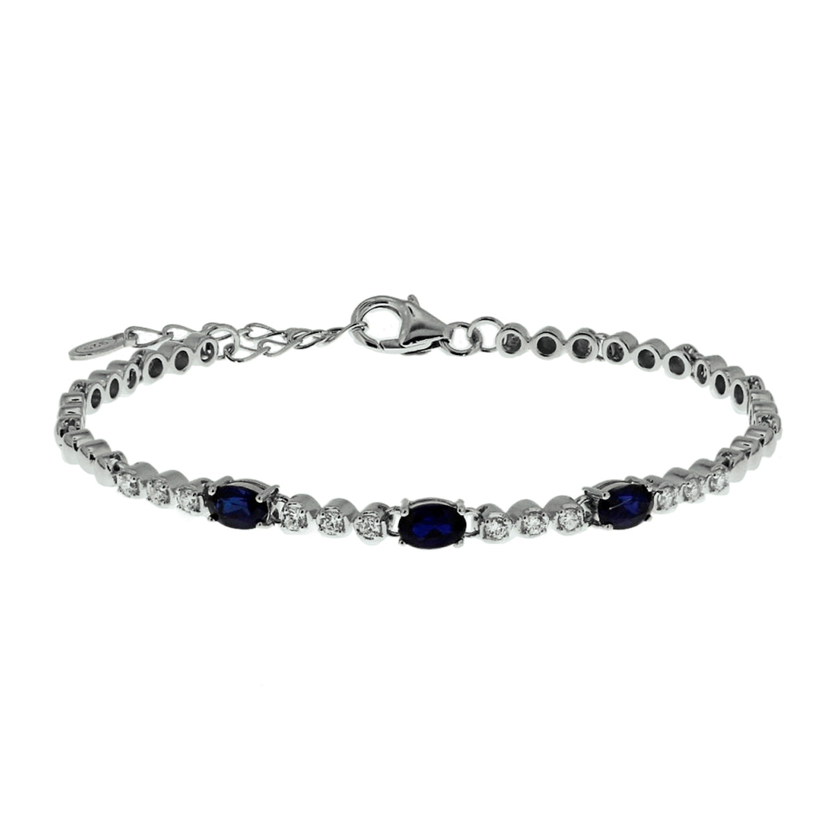 Armband Saphir und Zirkonia 17,5 + 3,5 cm rhodiniertes Silber
