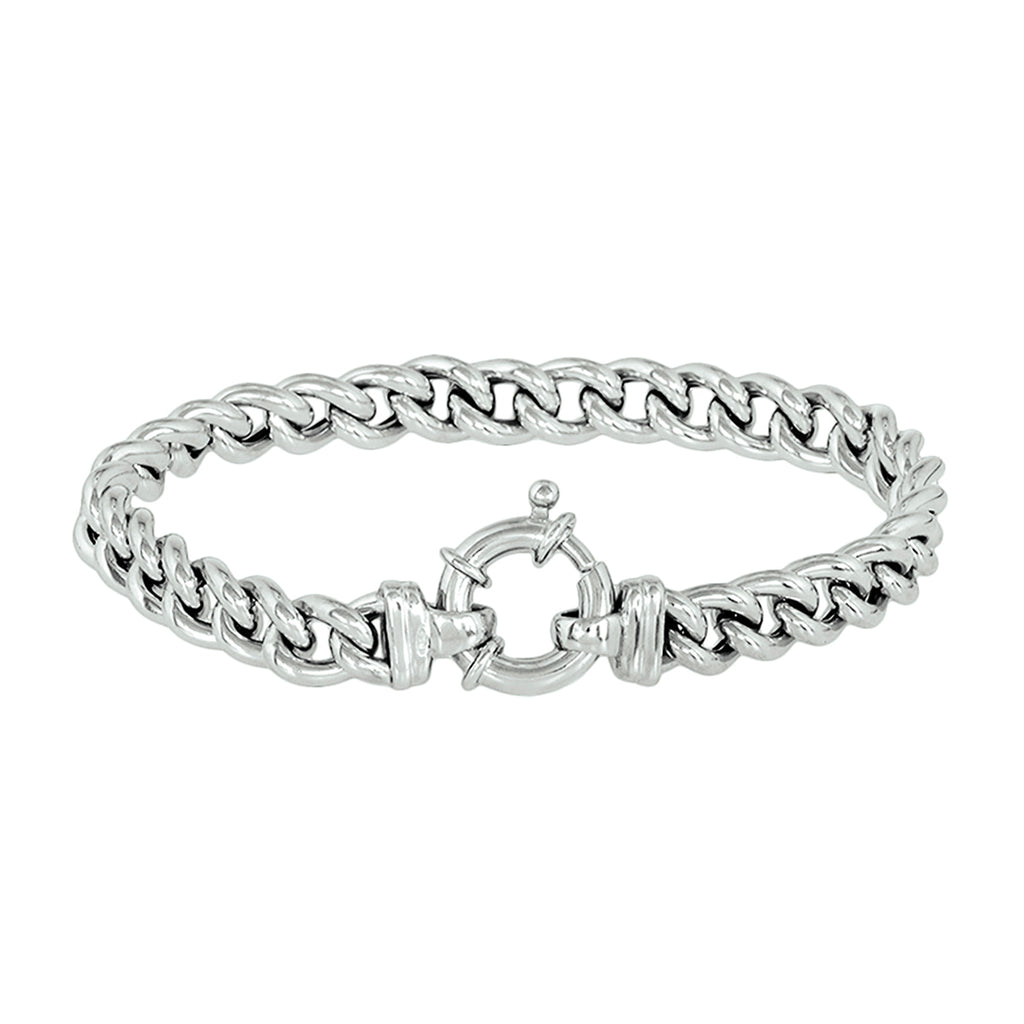 Armband Gourmette 7,5 mm 19 cm mit großem Federringverschluss rhodiniert Silber
