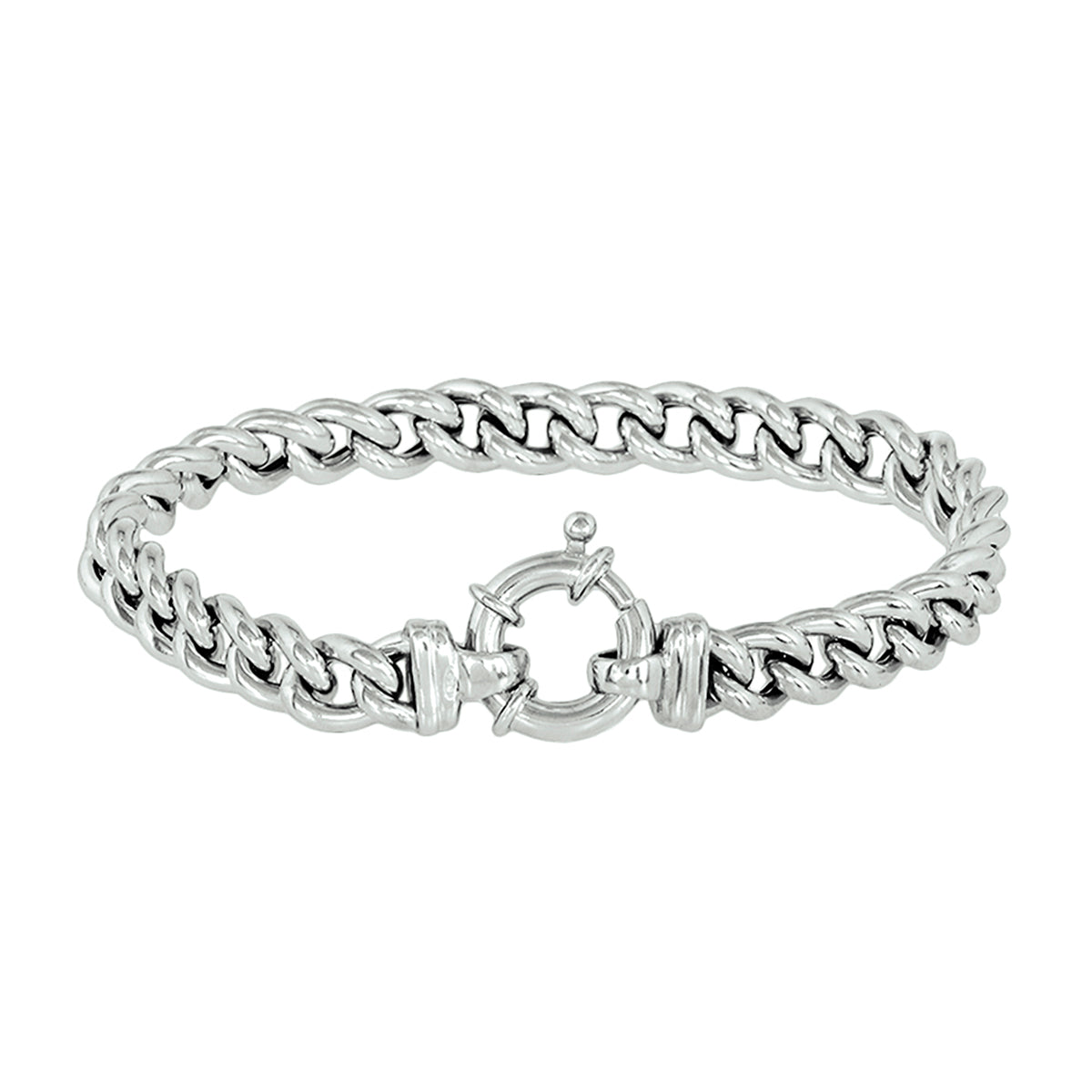 Armband Gourmette 7,5 mm 19 cm mit großem Federringverschluss rhodiniert Silber