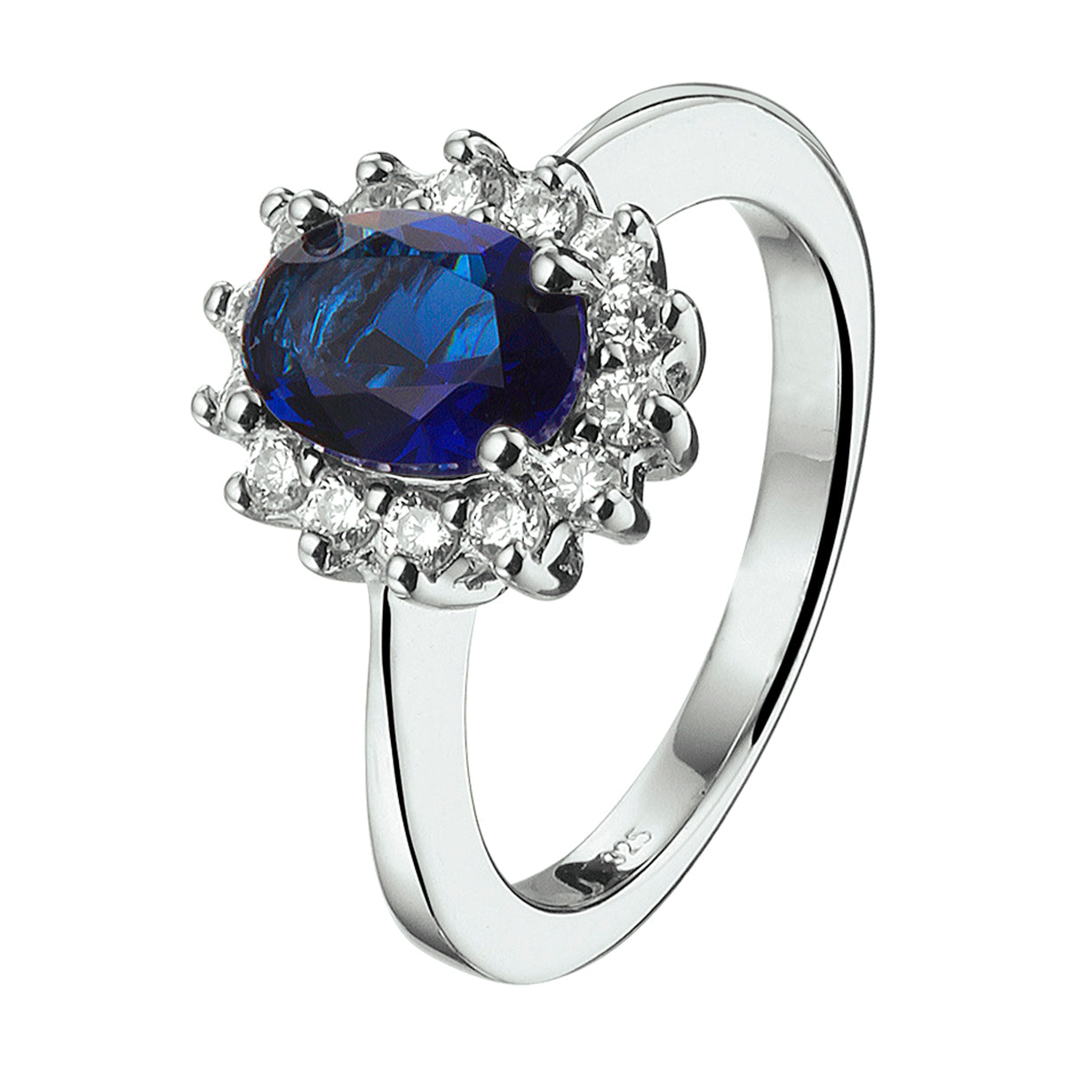 Ring aus Zirkonia und synthetischem Saphir, Silber rhodiniert