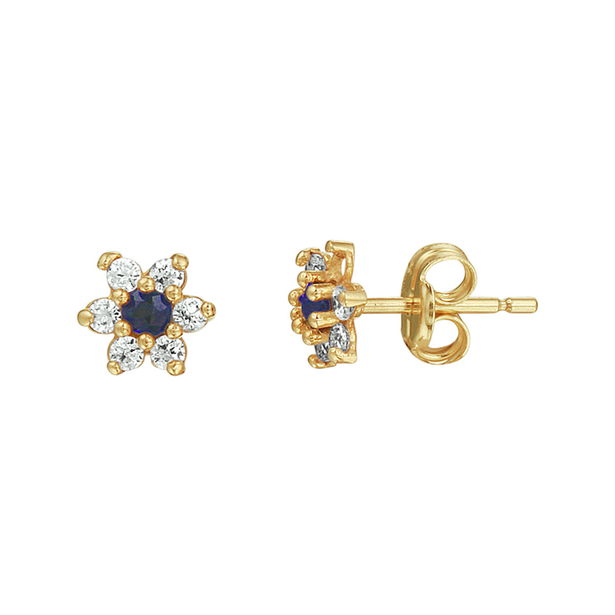 Ohrstecker Saphir und Zirkonia Halo 14K Gelbgold