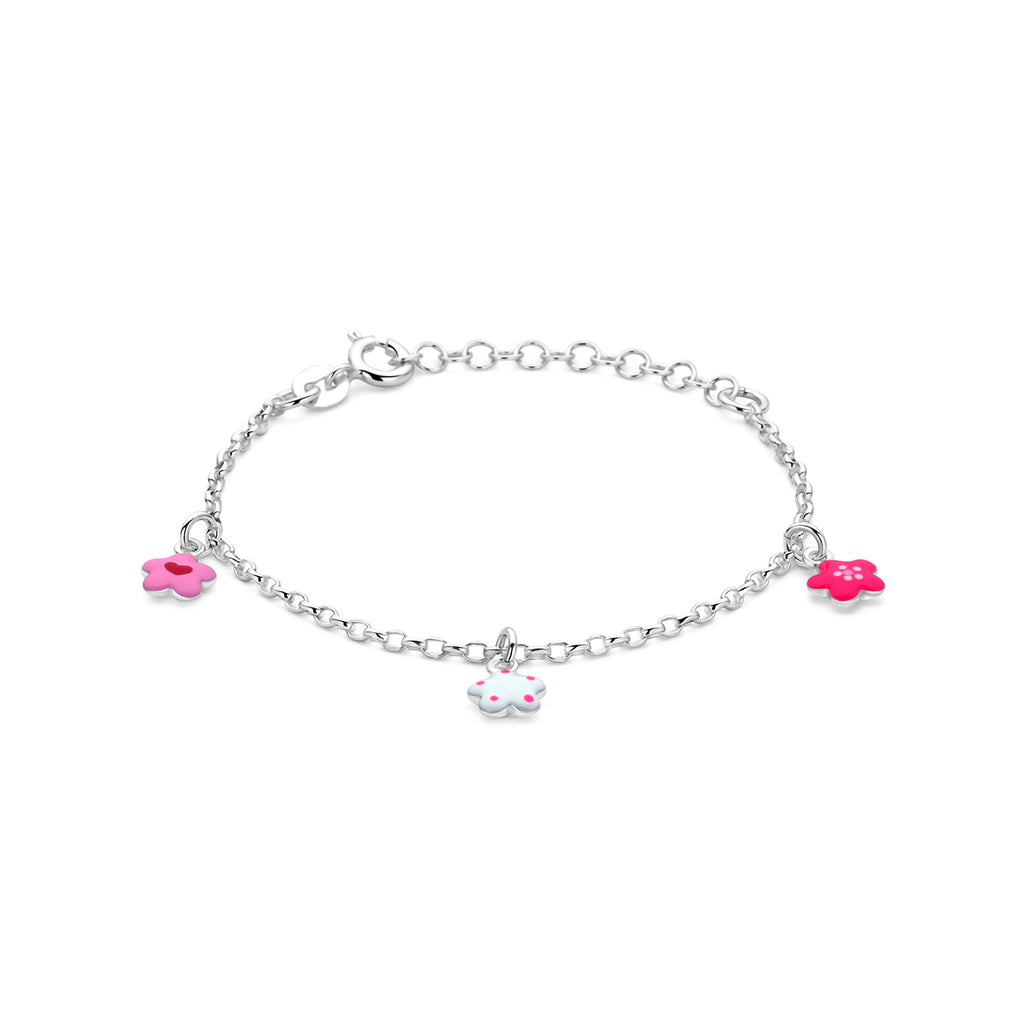 armband bloemen emaille 13 + 3 cm zilver gerhodineerd