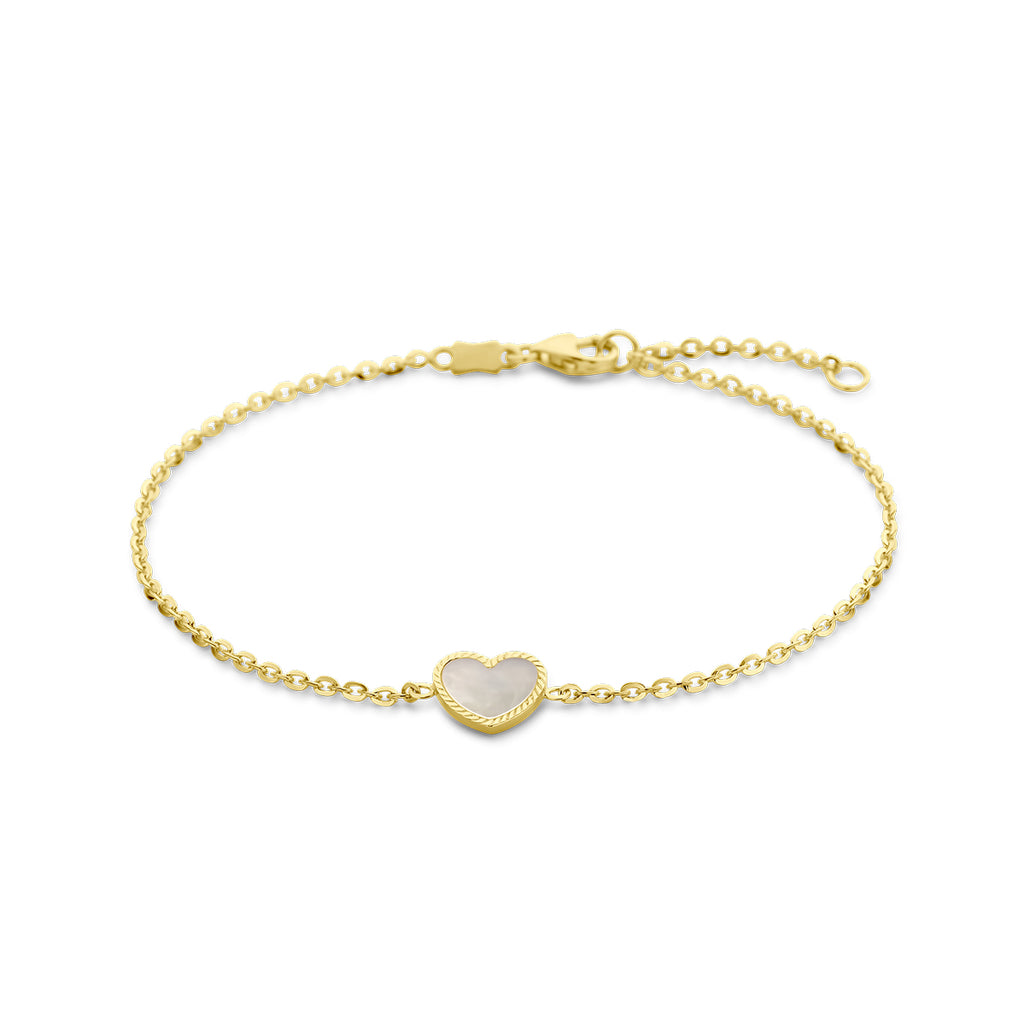 Armband Herz Perlmutt 16 - 18 cm 14K Gelbgold