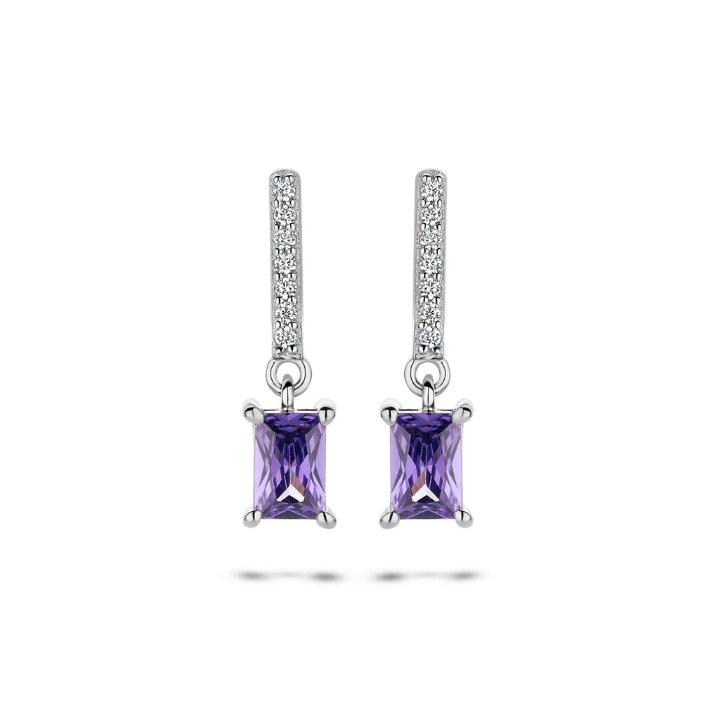 oorhangers amethistkleurig en wit zirkonia zilver gerhodineerd