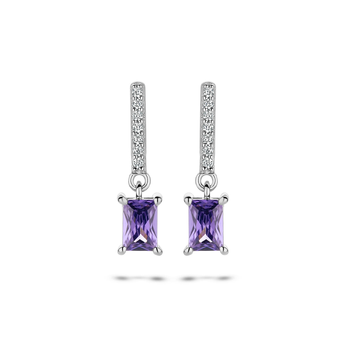 oorhangers amethistkleurig en wit zirkonia zilver gerhodineerd
