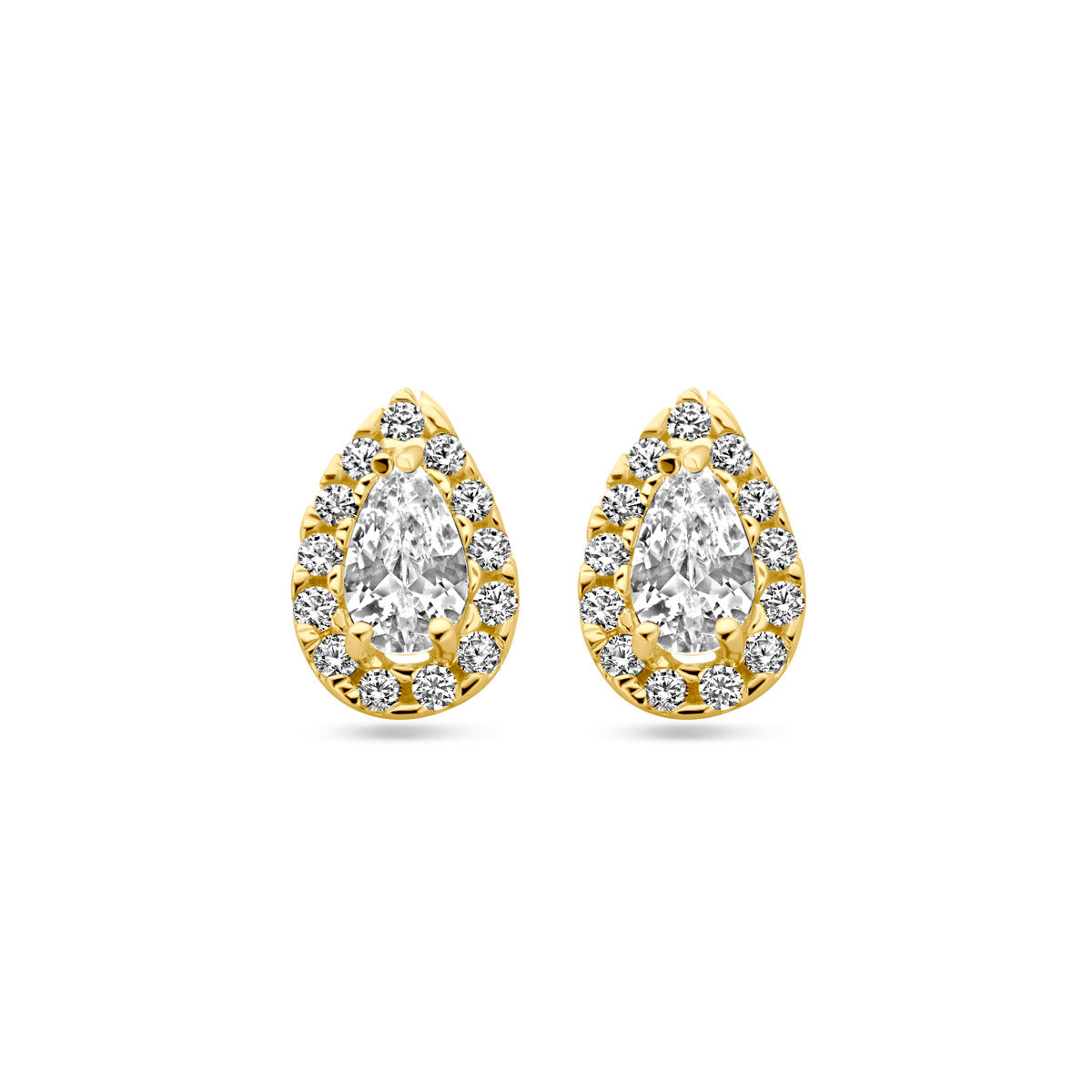 Ohrstecker Tropfen und Zirkonia 8,5 mm 14K Gelbgold