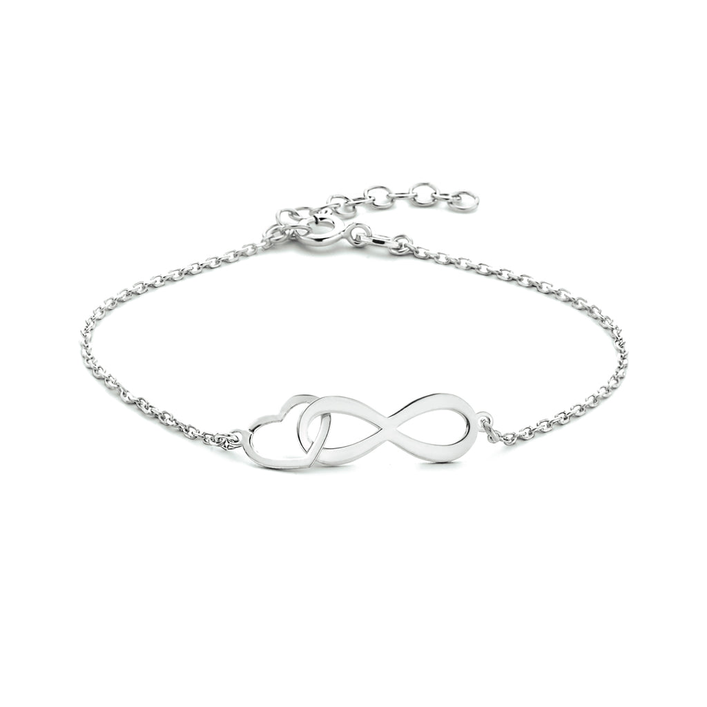 Armband Unendlichkeit und Herz 16 + 3 cm Silber rhodiniert