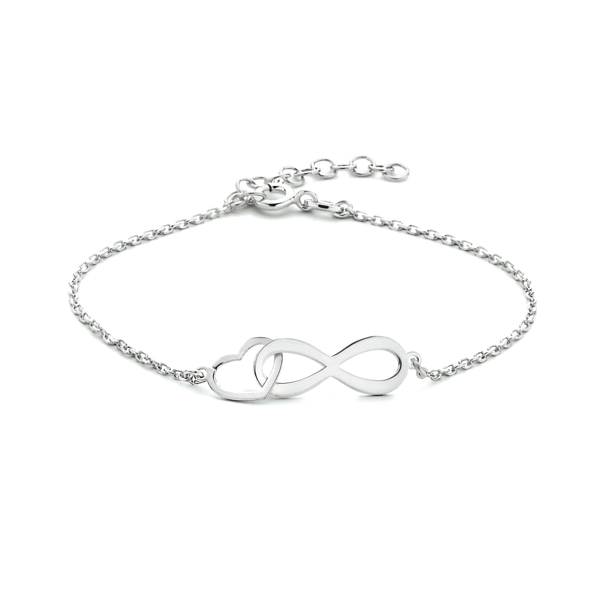 Armband Unendlichkeit und Herz 16 + 3 cm Silber rhodiniert