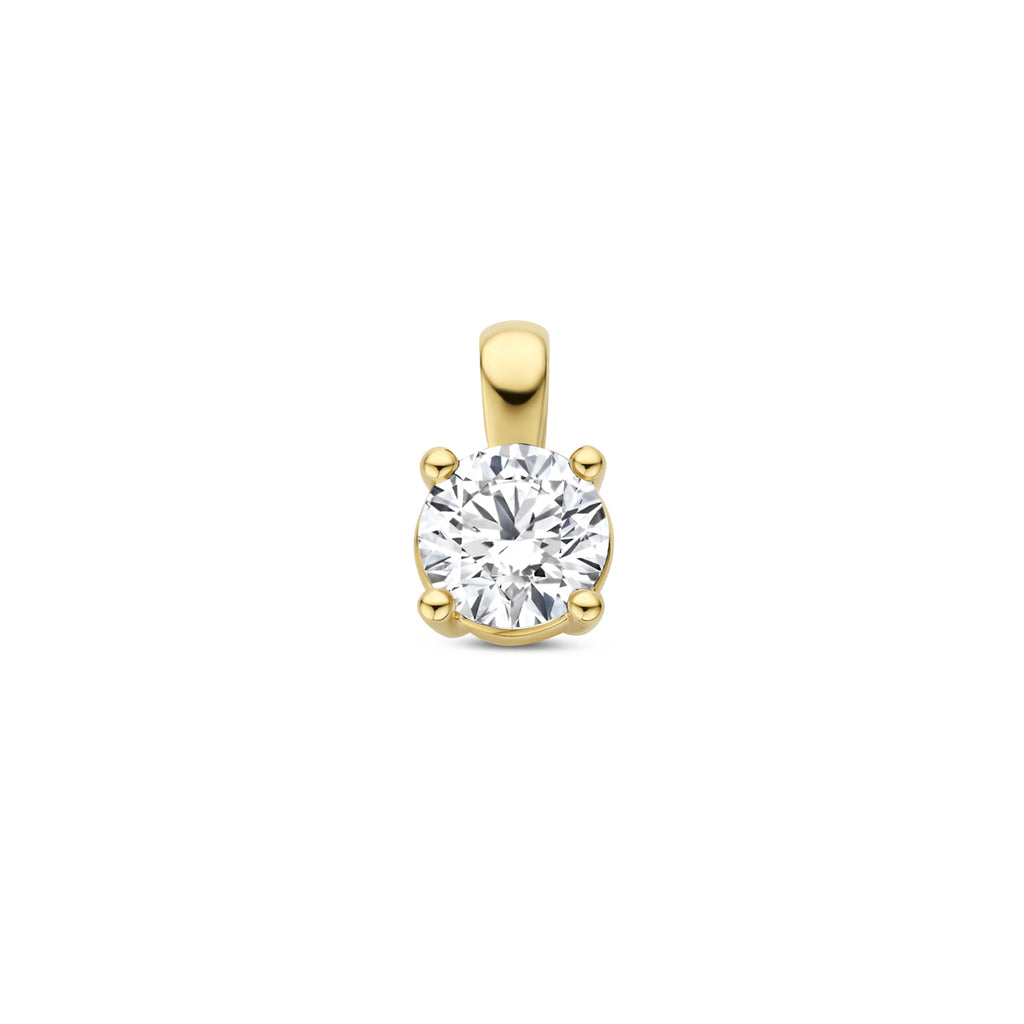 hanger lab grown diamant 0.10ct g vs 7 mm 14K geelgoud