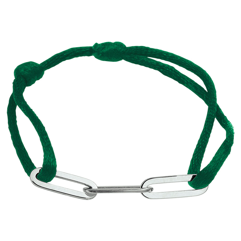 Armband Satin grün 13 - 26 cm rhodiniertes Silber mit Gummi/Nylon/Leder