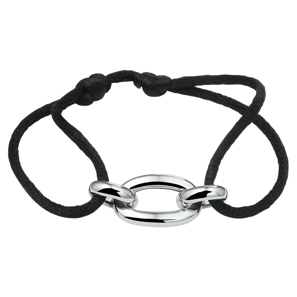 Armband Satin schwarz 13 - 26 cm rhodiniert Silber mit Gummi/Nylon/Leder