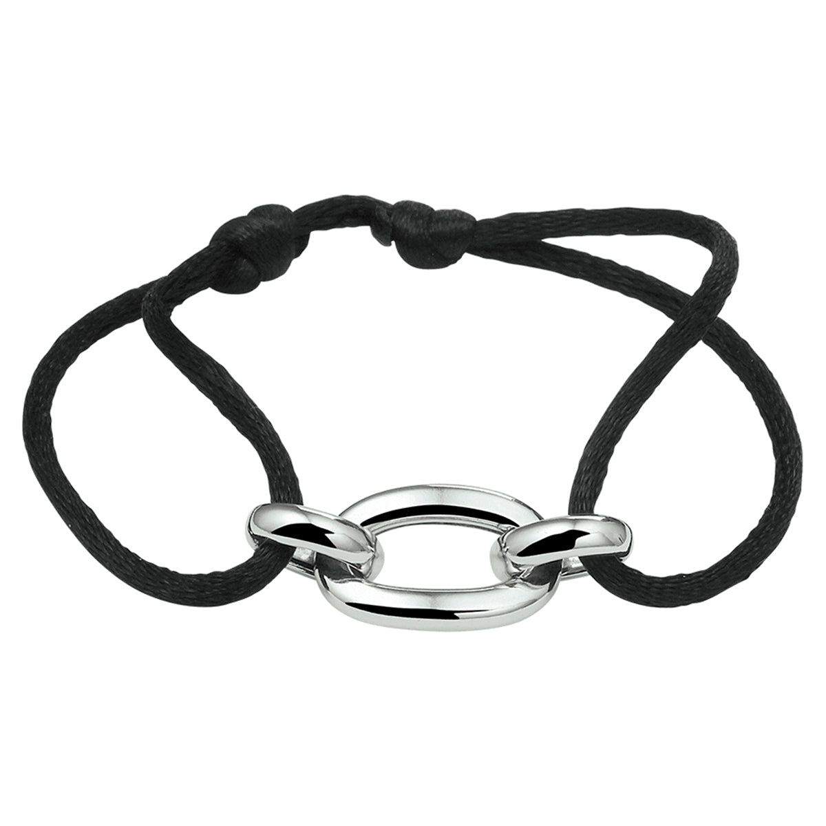 Armband Satin schwarz 13 - 26 cm rhodiniert Silber mit Gummi/Nylon/Leder