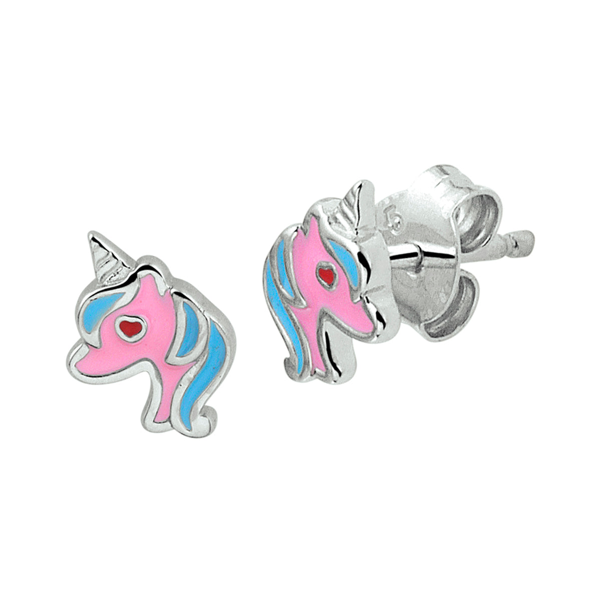 Ohrstecker Einhorn Emaille rhodiniertes Silber