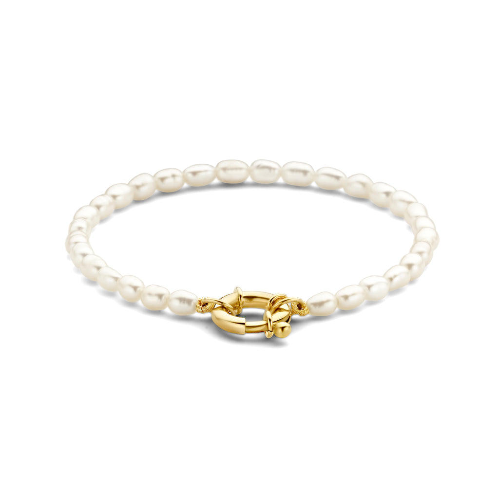 armband parels 18,5 cm met groot veerslot 14K geelgoud