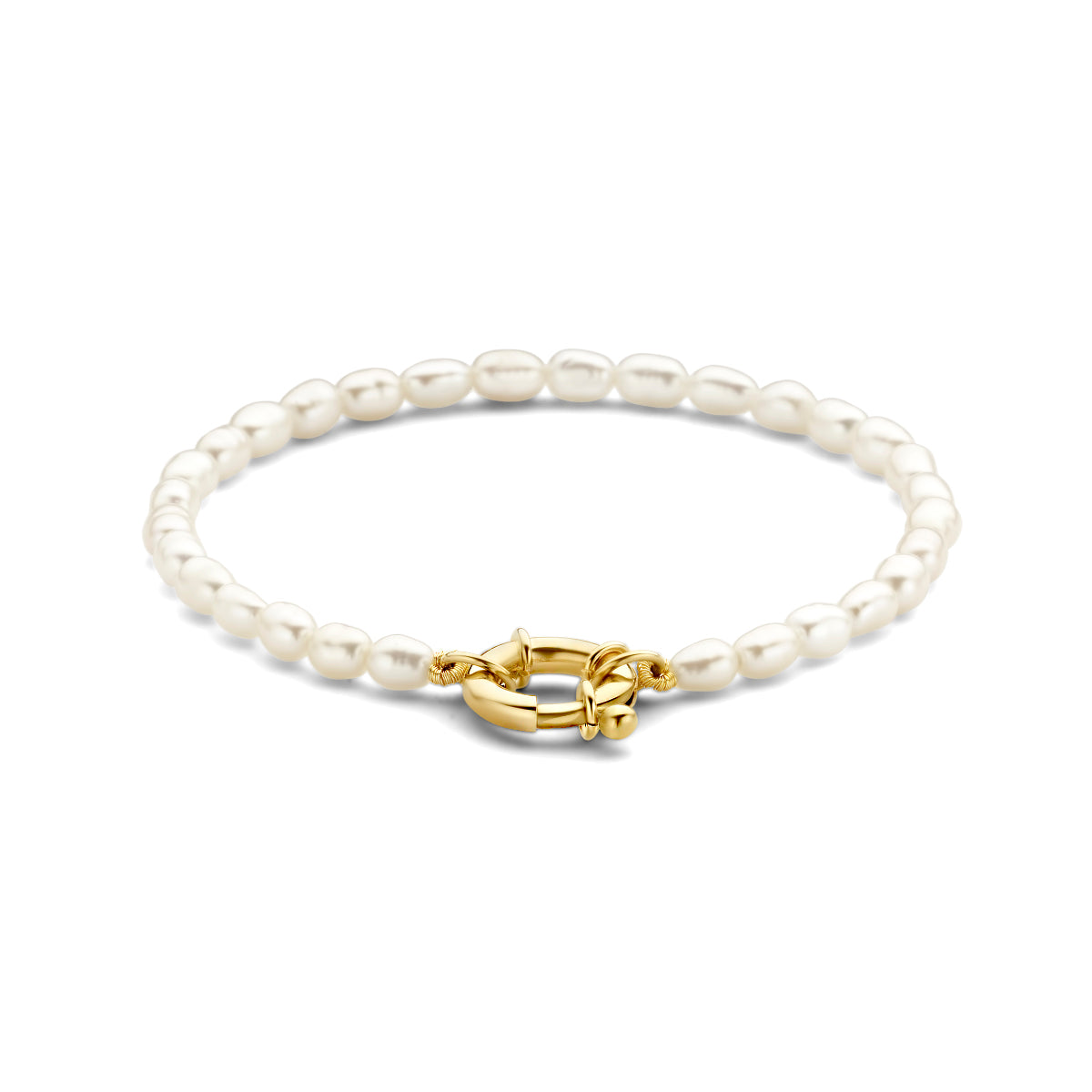 armband parels 18,5 cm met groot veerslot 14K geelgoud