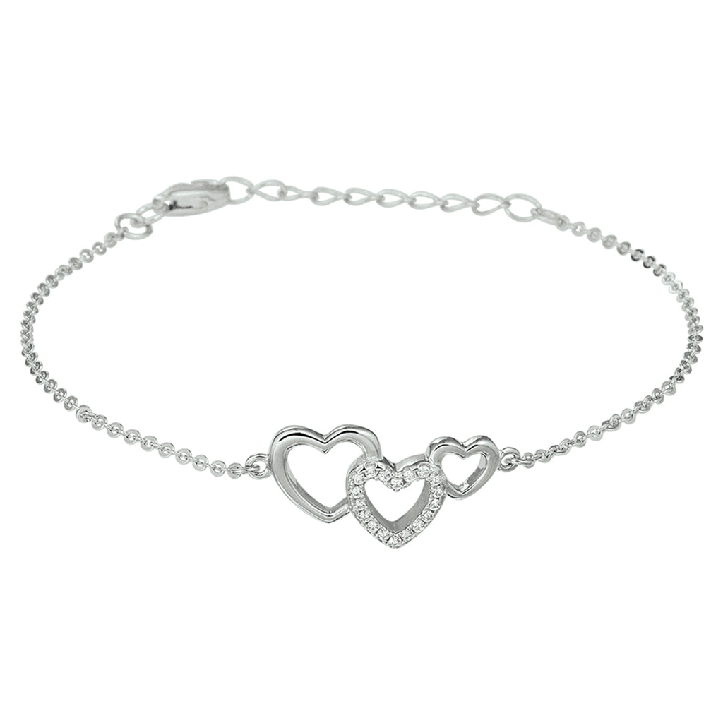 Armband Herzen und Zirkonia 16 + 3 cm Silber rhodiniert