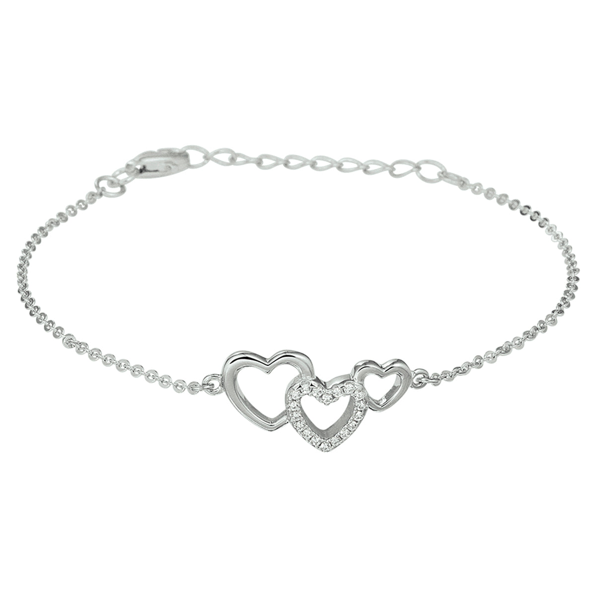 Armband Herzen und Zirkonia 16 + 3 cm Silber rhodiniert