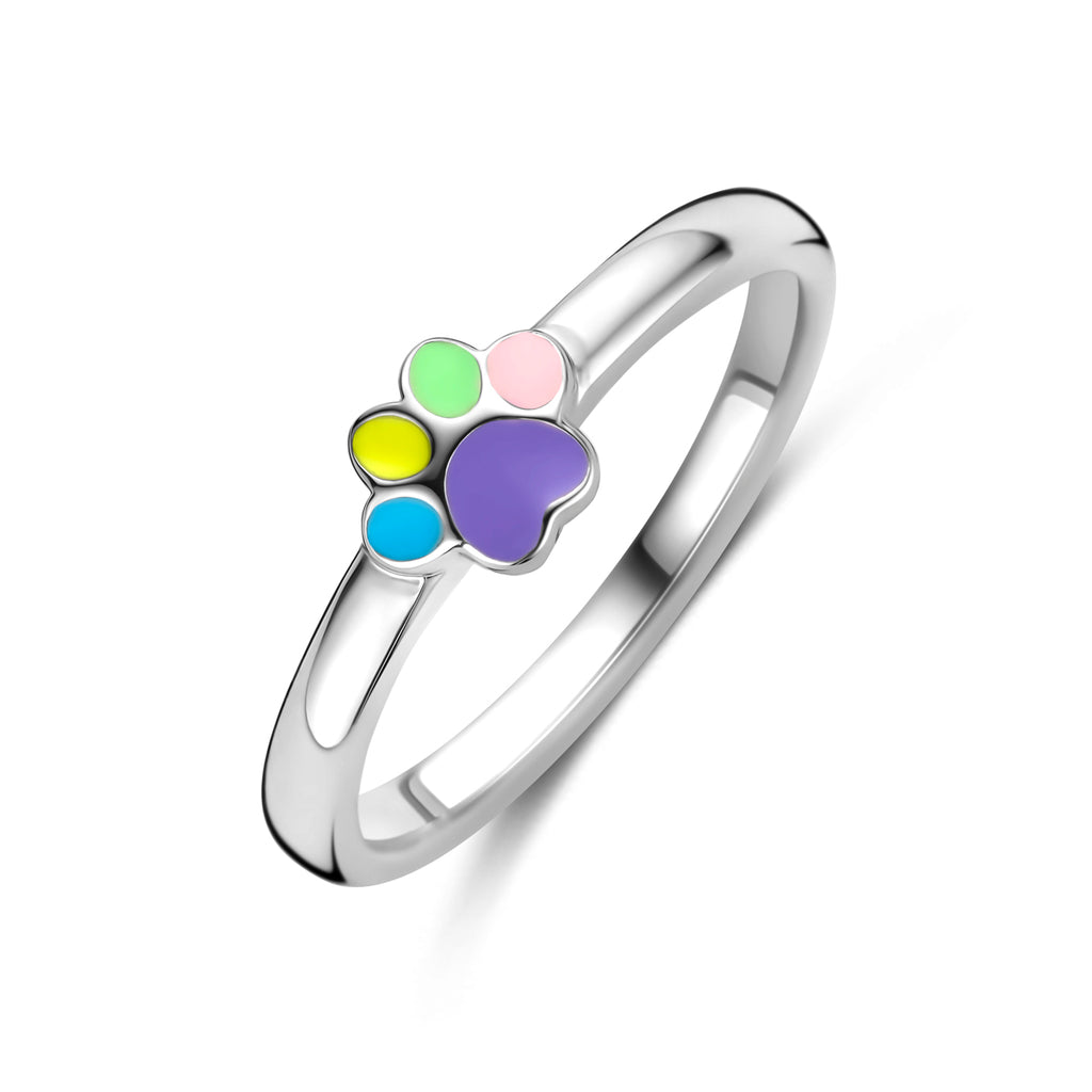 Ring Emaille Hundepfote rhodiniert