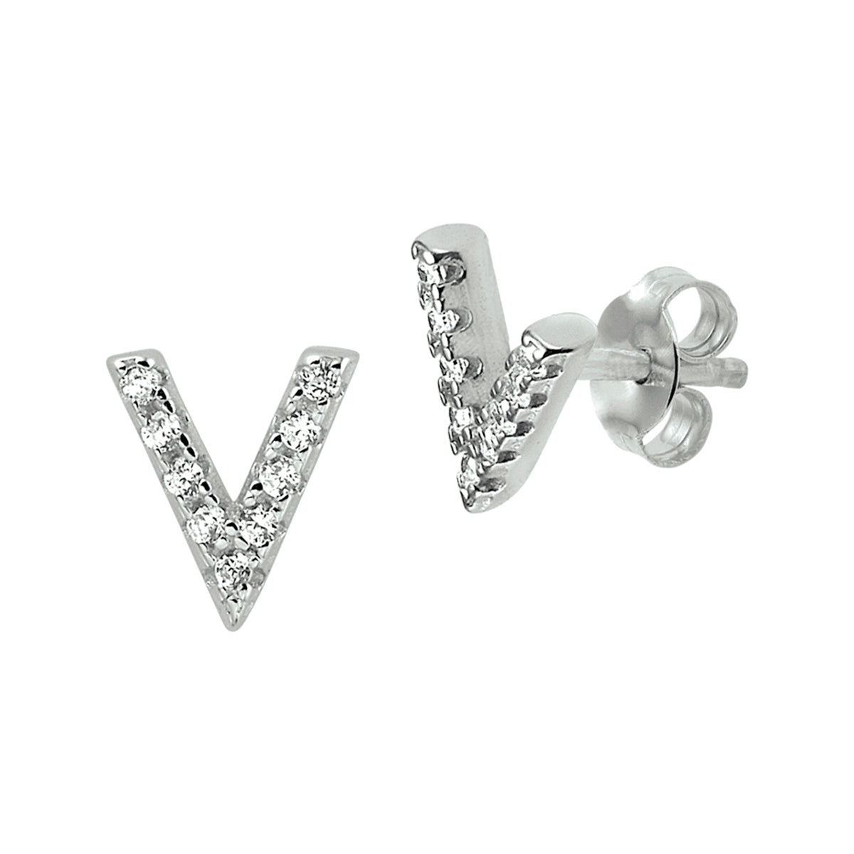 oorknoppen v zirkonia zilver gerhodineerd