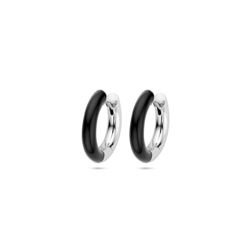 klapoorringen zwart emaille 4 mm zilver gerhodineerd