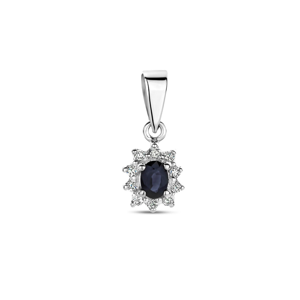 hanger saffier en zirkonia halo 10 mm 14K witgoud