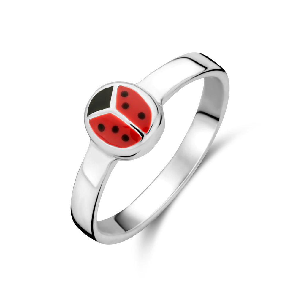Ring Marienkäfer Emaille Silber weiß