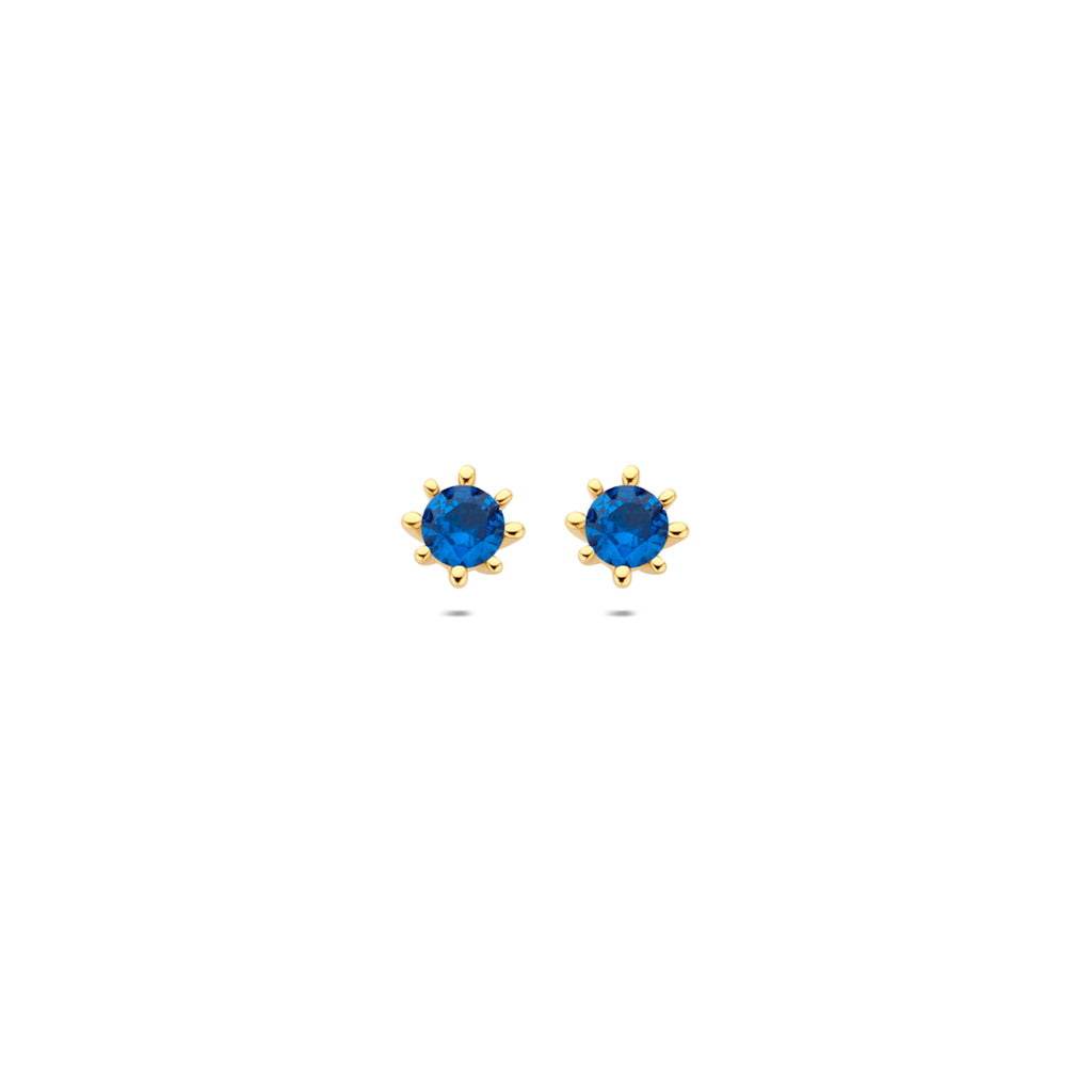9k oorknoppen blauw zirkonia 4,5 mm 9K geel
